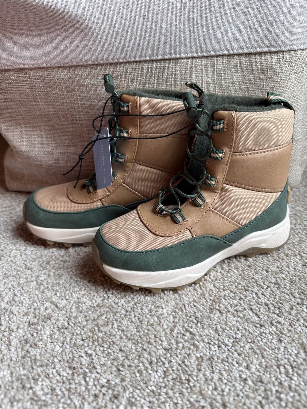 London Fog Tan and Green Kids Boots